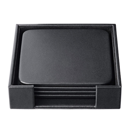 Dacasso Classic Black Leather Square Coaster Set with Holder AG-1081